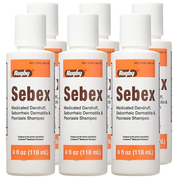 6 Pack - Rugby Sebex Liquid Medicated Dandruff Shampoo 4oz Each