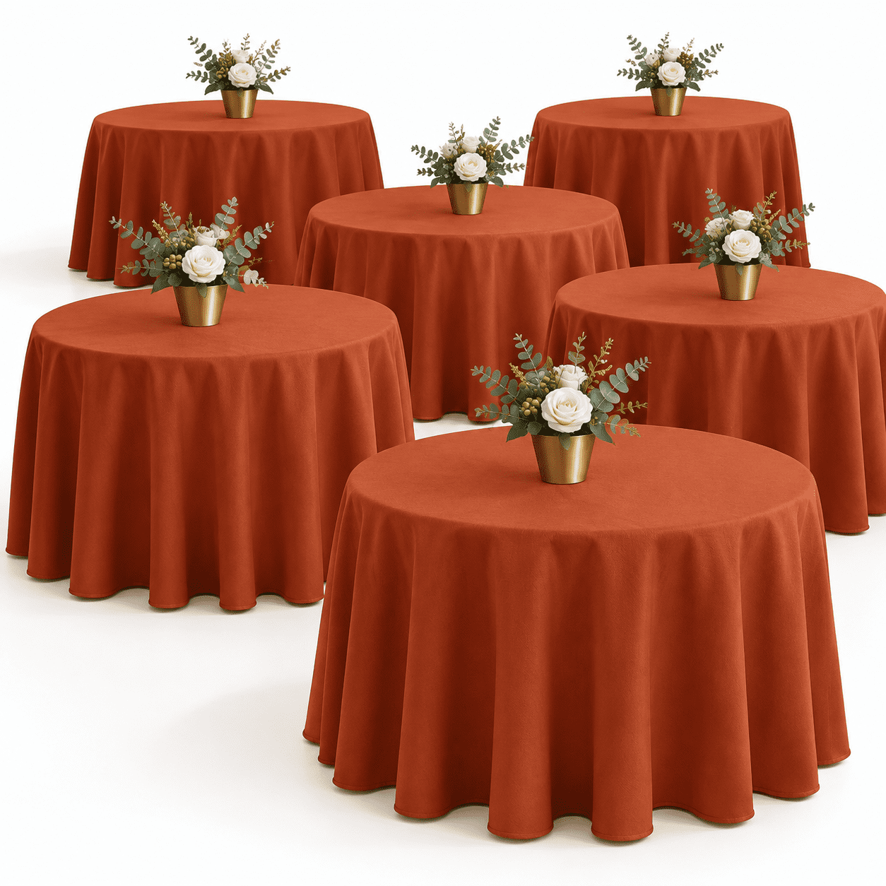 6 Pack Rust Tablecloths 90 Inch Round For 36