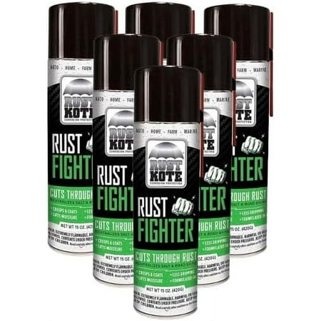 6 Pack - RustKote - Rust Fighter Aerosol, 15oz, Corrosion Protection, Salt Neutralizer, Lifts Moisture, Creeps & Coats While Protecting Metal. Rust Inhibitor Spray for use on Cars, Equipment, Etc