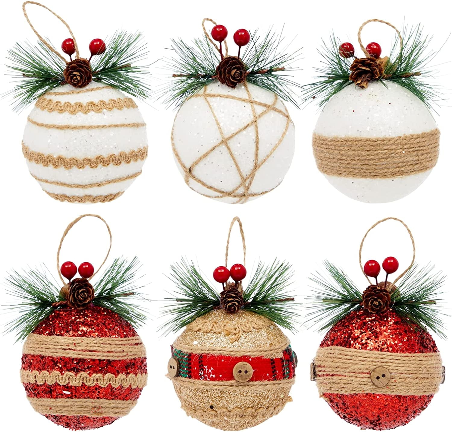 Rustic Red and White Plastic Christmas Ornaments Set