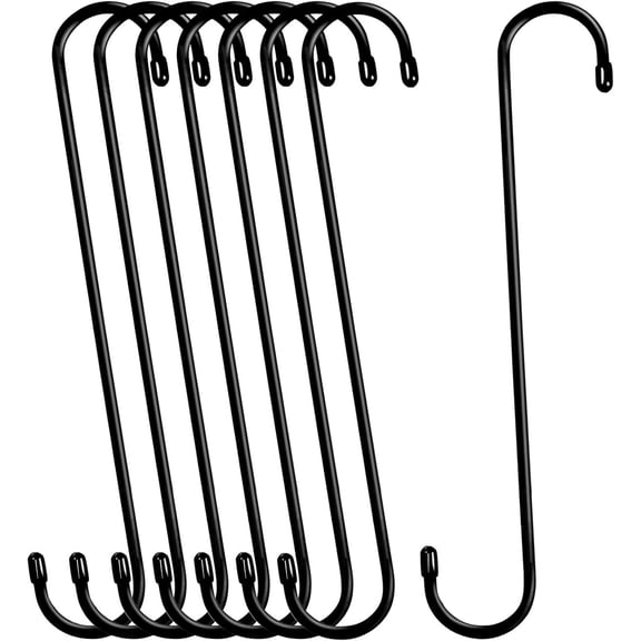 6 Pack S Shaped Hanging Hooks,Happon 11.8inch Heavy Duty Black Hooks for Hanging Plant,Metal Hanger Hooks for Closet, Flower, Basket, Patio, Indoor and Outdoor Uses