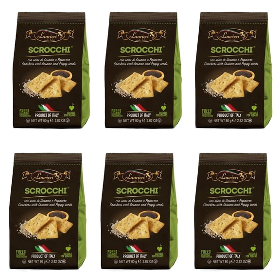 6 Pack - SCROCCHI Sasame Crackers- Wheat Organic Crackers Crisp with Aromatic Herb Seasoning-Poppy Seed Cracker Crafted with Selected Grains -Snack Cracker for Kids, Families & Snack Lovers-80g