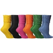 6 Pack SOCKS'NBULK Scrunch Socks for women Cotton Slouch Sock, Woman Knee High Boot Sock (Bold Bright)
