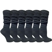 6 Pack SOCKS'NBULK Womens Cotton Slouch Socks, Womans Knee High Boot Socks (Black)