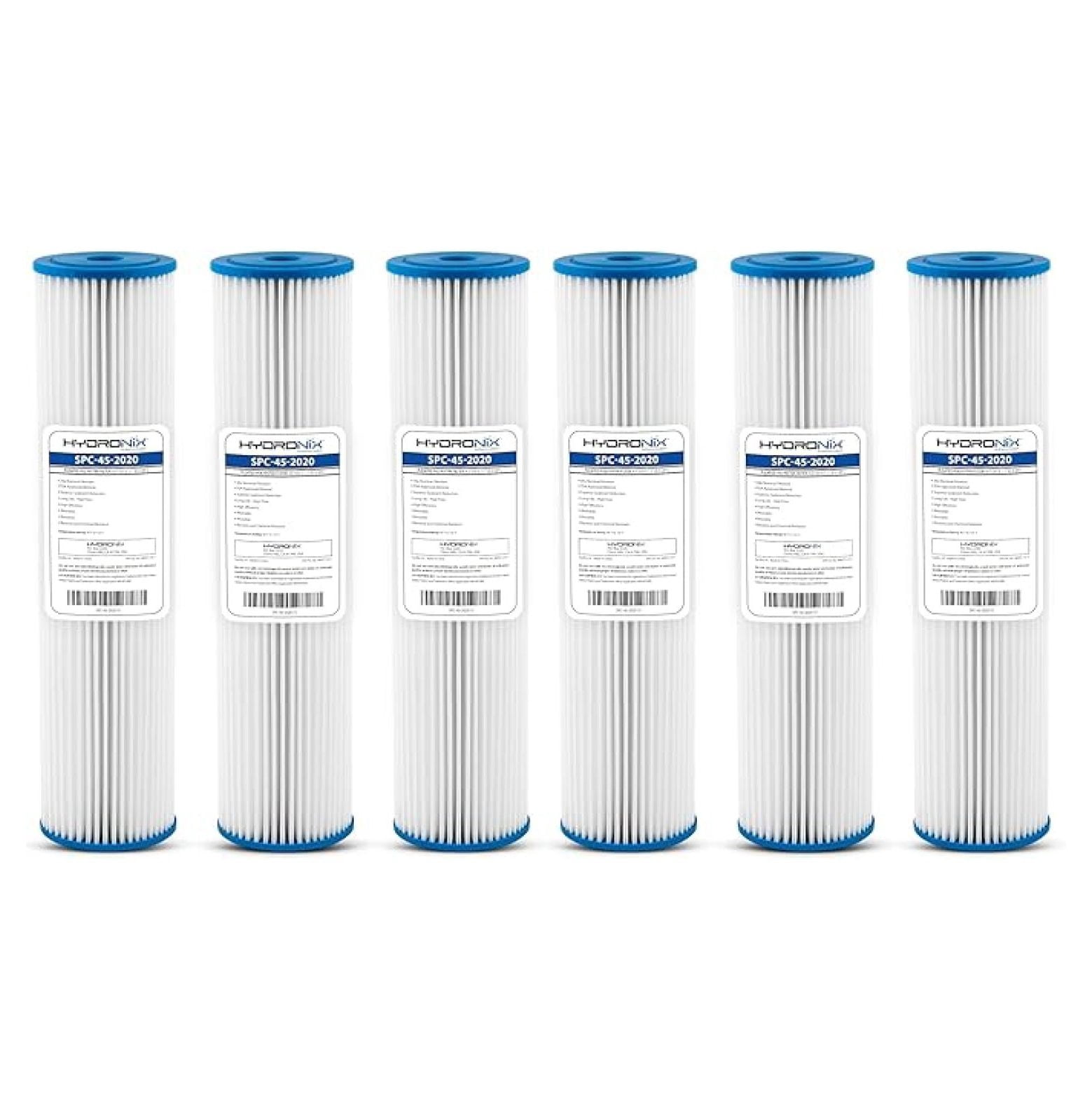 (6 Pack) SPC-45-2020 Pleated Water Filter Whole House Industrial Washable and Reusable 4.5" x 20" - 20 micron