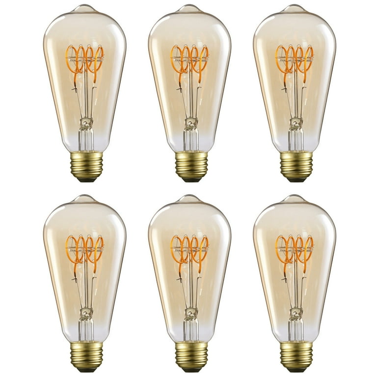 6 Pack ST64 LED Light Bulb Dimmable, LED Vintage Edison Bulbs, E26 Base, Antique Squirrel Cage Bulbs, 2000K Amber Light 6 Pack ST64 LED Light Bulb Dimmable, LED Vintage Edison Bulbs, E26 Base, Antique Squirrel Cage Bulbs, 2000K Amber Light