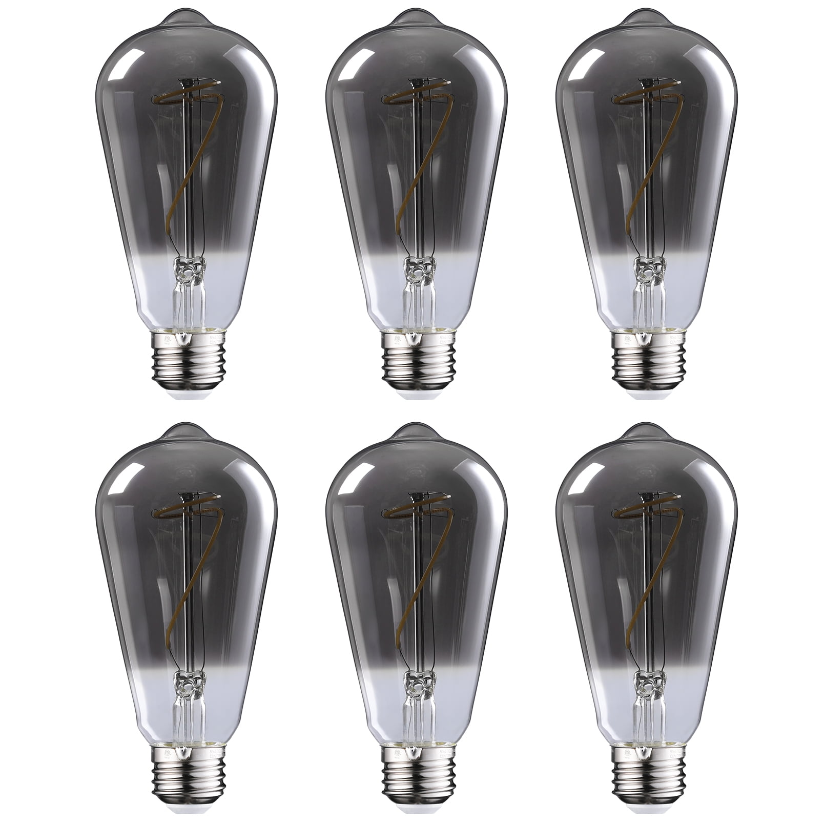 6 Pack ST64 Light Bulb Dimmable, LED Vintage Edison Bulbs, E26 Base, Antique Flexible Filament Bulb, Decorative Light Bulbs for Ceiling Light, 4000K Cool White, Smoke Gray