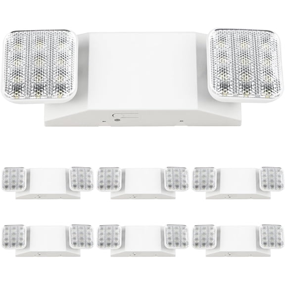 6 Pack SUNCO 2 Heads LED Emergency Lights for Business, Commercial Lighting, Power Outages, Offices with Backup Battery (90 Minutes), Wall Mount, Hard Wired, 120-277V, Fire Resistant (94V-0) UL