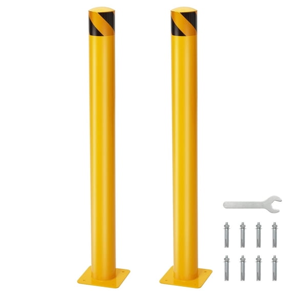6 Pack Safety Bollard Posts, 48 in Height, 4.5 in Diameter, Yellow Steel Bollards with 24 Anchor Bolts, for Traffic Control, Driveway Barrier & Parking Protection