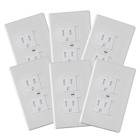 6-Pack Safety Innovations Self-Closing (1 Screw) Standard Outlet Covers - An Alternative To Wall Socket Plugs for Child Proofing Outlets, (White)