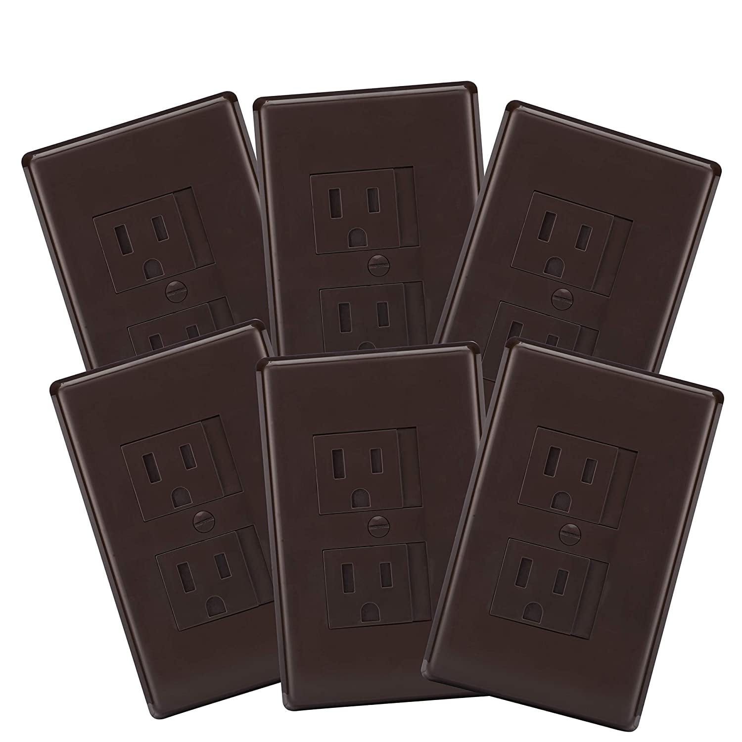 6-Pack Safety Innovations Self-Closing (1Screw) Standard Outlet Covers - An Alternative To Wall Socket Plugs for Child Proofing Outlets, (Espresso)