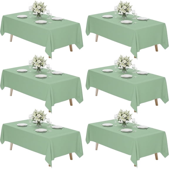 6 Pack Sage Green 70 x 120 Inch Rectangle Tablecloths, Reusable Washable Polyester Table Covers, Stain and Wrinkle Resistant for 6-8 Ft Tables, Wedding, Baby Shower