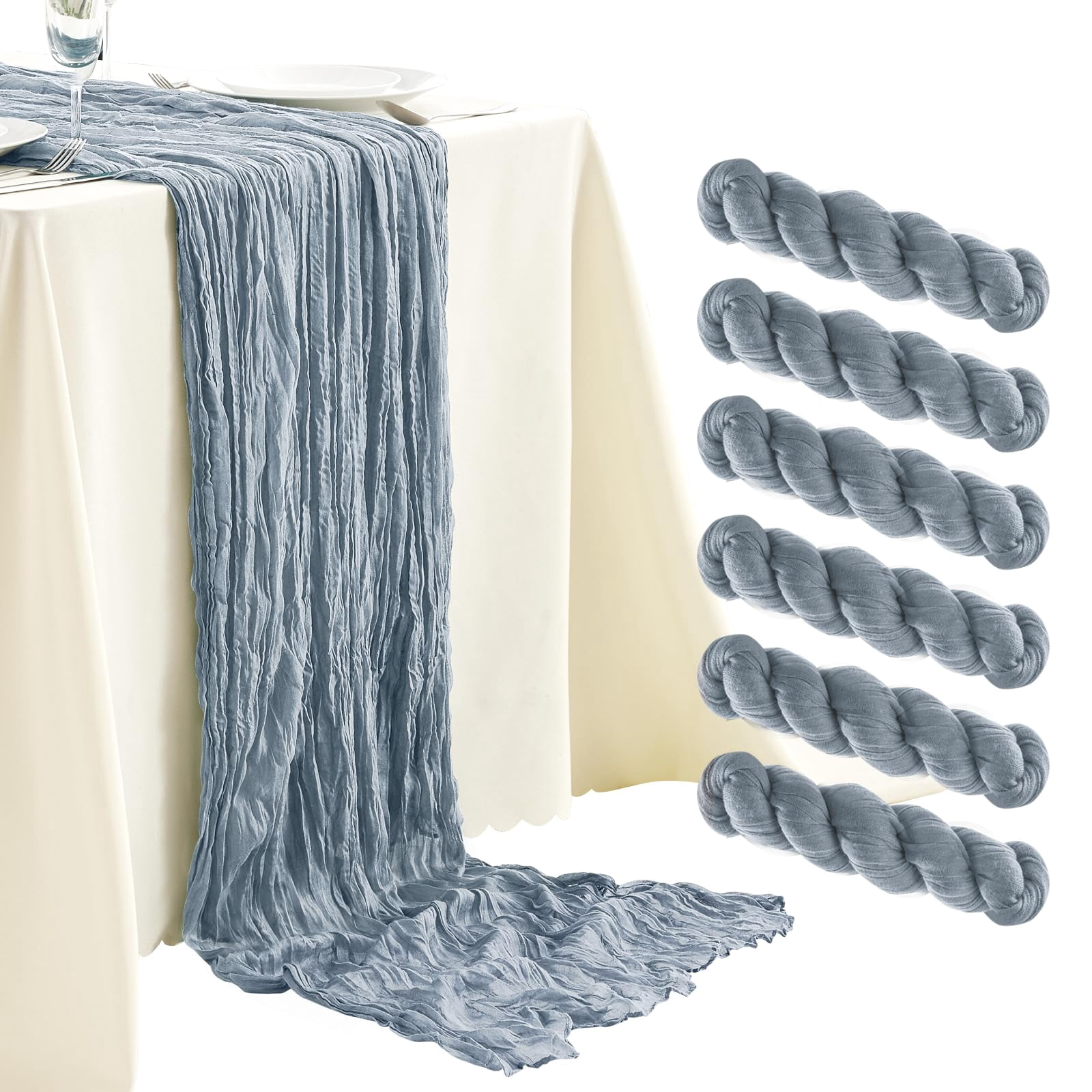 6 Pack Sage Green Cheesecloth Table Runners 10ft Wide Gauze Boho for Bridal Shower Wedding Table Decorations
