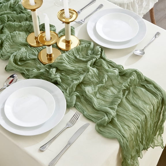 6 Pack Sage Green Cheesecloth Table Runners 10ft Wide Gauze Boho for Bridal Shower Wedding Table Decorations