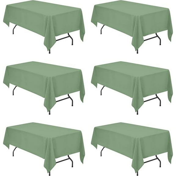 6 Pack Sage Green Tablecloths for 6 Foot Rectangle Tables 60 x 102 Inch - 6ft Rectangular Bulk Linen Polyester Fabric Washable Long for Wedding Reception Banquet Party Buffet Birthday