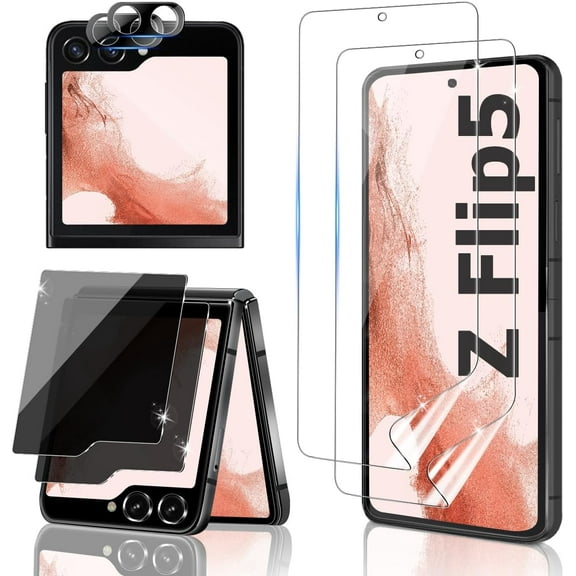 [6 Pack for Samsung Galaxy Z Flip 5 Screen Protector] 2 Pack Inner Screen Flexible TPU Film + 2 Pack Back Screen Tempered Glass Film + 2 Pack Camera Lens Film