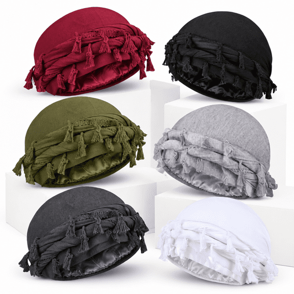 6 Pack Satin Lined Turban For Men Silky Pre-tied Head Wraps - Hair Protection Sleep Cap Waves Braids
