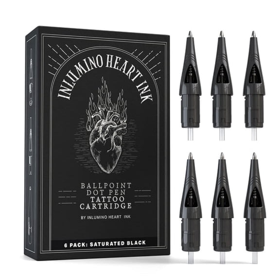 Inlumino Heart Ink Ballpoint Pen Cartridges – Saturated Black Ink (6 Pack) – Practice Cartridges for Rotary Pen – Water-Based Ink with Bold Color
