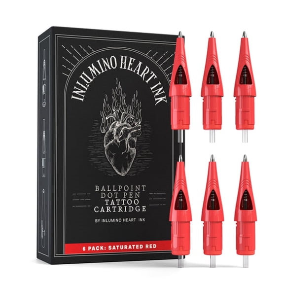 Inlumino Heart Ink Ballpoint Pen Cartridges – Saturated Red Ink (6 Pack) – Practice Cartridges for Rotary Pen – Water-Based Ink with Bold Color