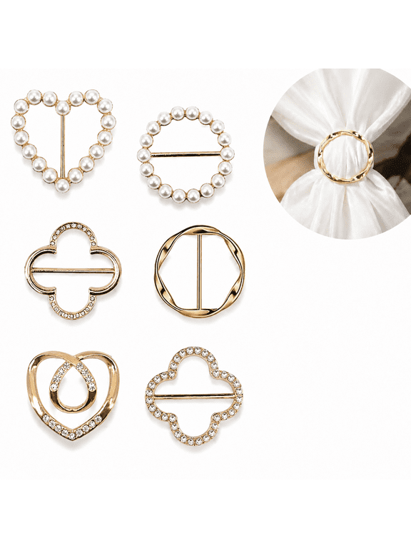 6-Pack Scarf Ring Clips for Women - Metal Round Circle Shirt Clip Buckle, Button Accessories for T-Shirt Ties, Clothes Corner Knotted Button, Fashion Scarf Fasteners and Clothing Clips