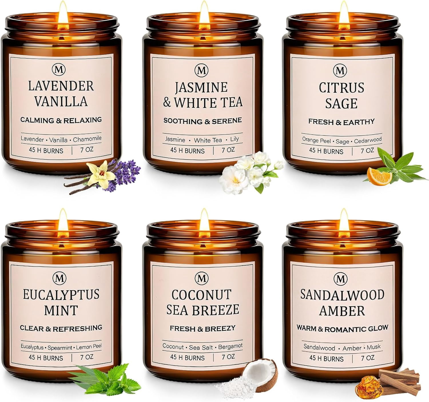 6-Pack Scented Soy Candle Set – Lavender Vanilla, Eucalyptus ...