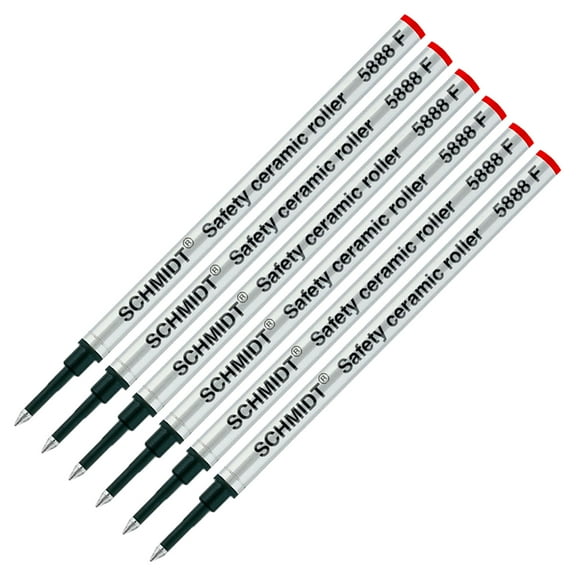 6 Pack - Schmidt 5888 Rollerball Metal Refill - Red Ink Fine Tip