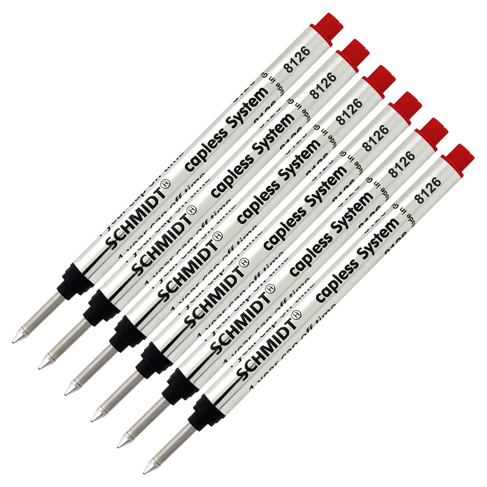 6 Pack - Schmidt 8126 Capless Rollerball - Red Ink, Fine Tip 0.6mm