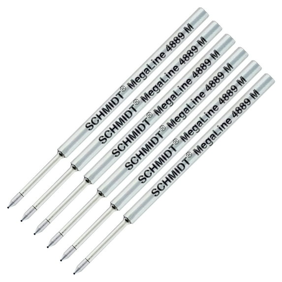 6 Pack - Schmidt MegaLine 4889 Pressurized Refill - Black Ink, Medium Tip
