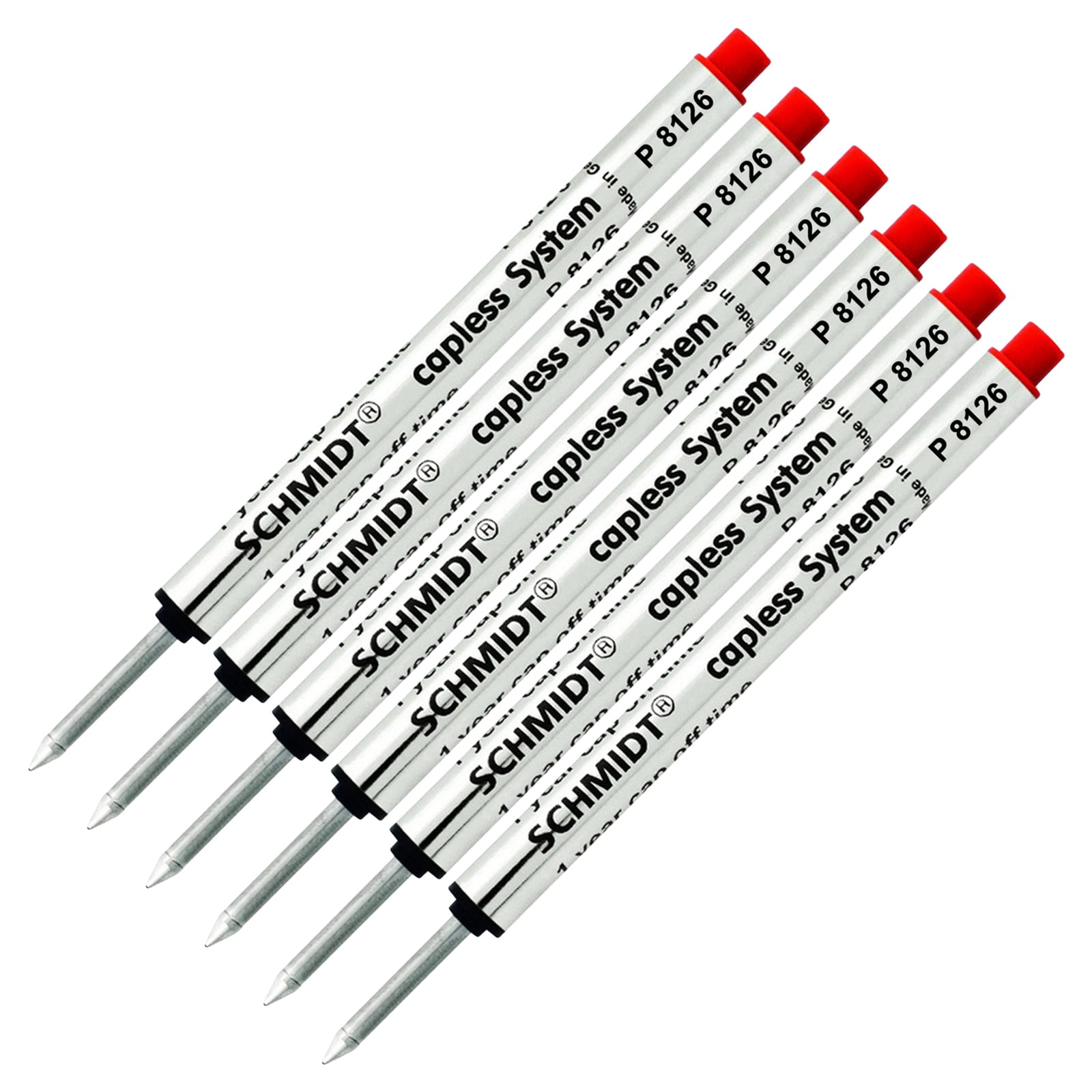 6 Pack - Schmidt P8126 Capless Rollerball - Red Ink, Fine Tip 0.6mm