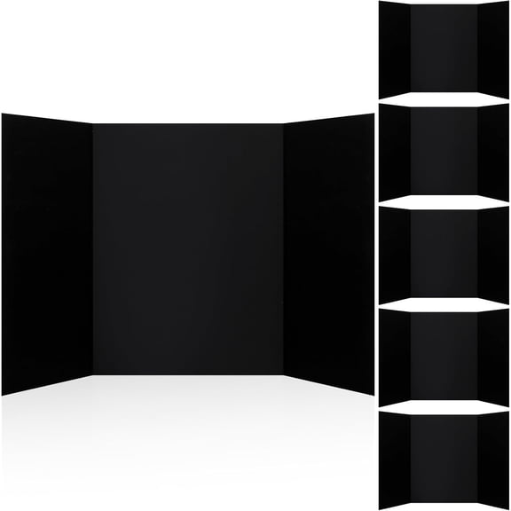 6 Pack to School Decorations Black Trifold Display Boards 24" x 16" | Picture Frame Tri-Fold Corrugated Presentation Boards for Classroom Projects Science Fairs Business Events Exhibits