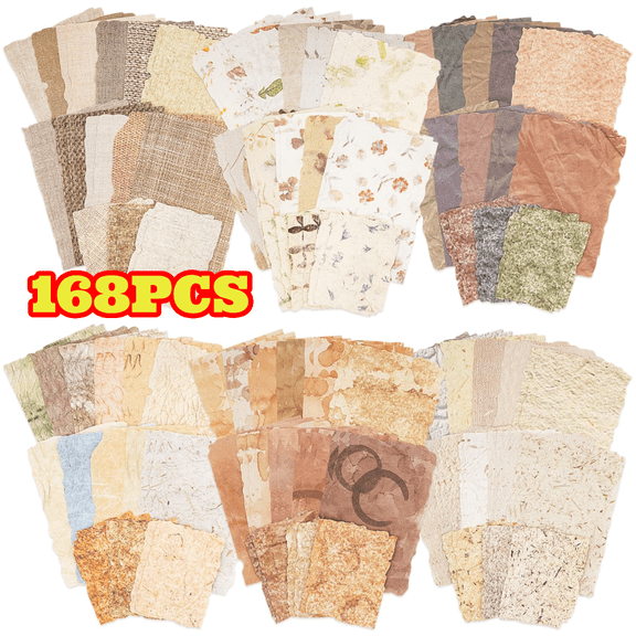 6 Pack Scrapbook Paper, 168 Sheets 3D Embossed Textured Printed Craft Paper for Scrapbooking, Collage Art and Retro Crafts, Junk Journal Supplies