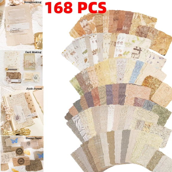 6 Pack Scrapbook Supplies Kit, 168 Sheet Vintage Scrapbook Paper Embossed Textured Paper Rice Paper