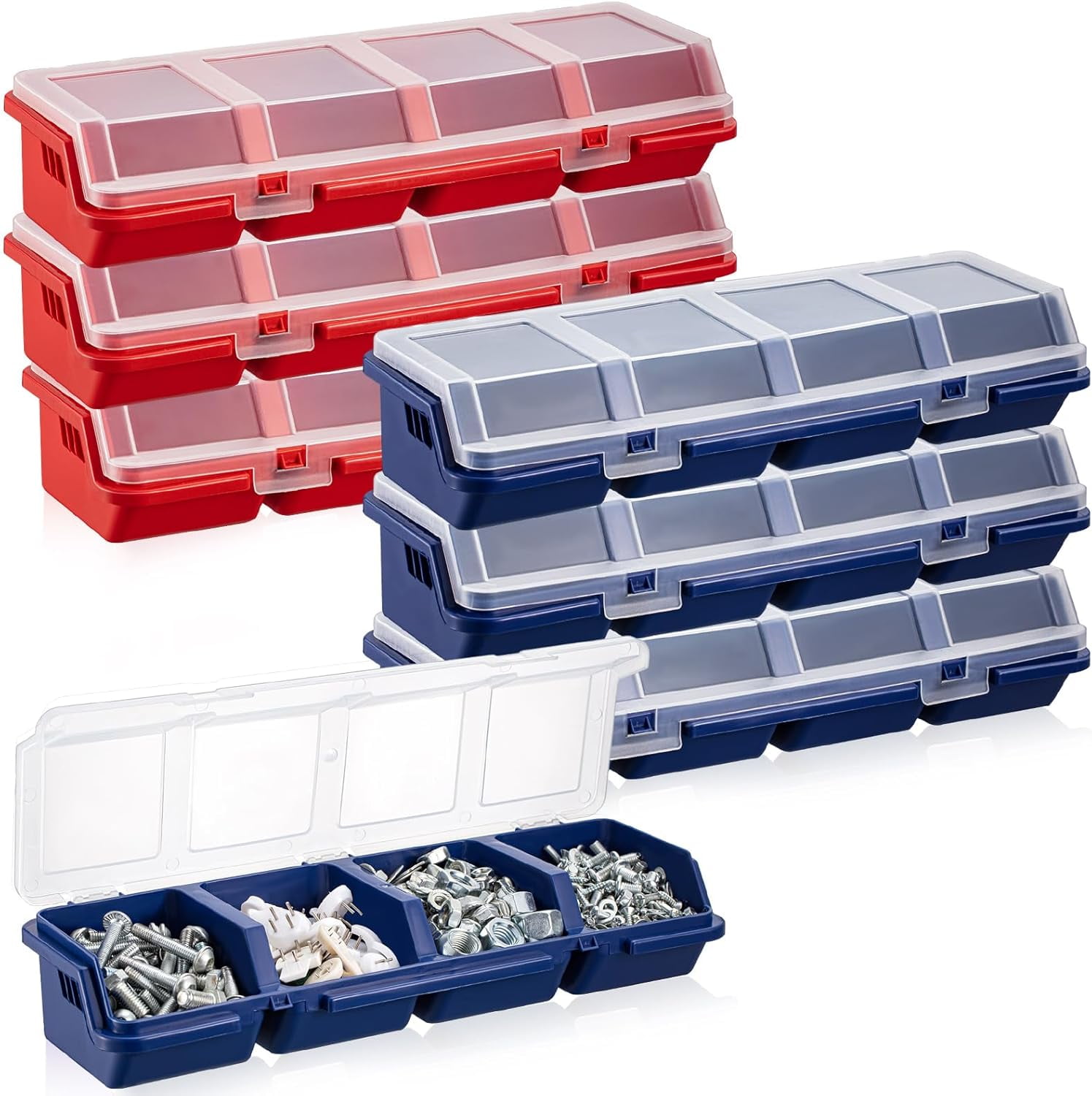 6 Pack Screw Organizer Box with Lids 4 Compartments Tool Bin Divider ...