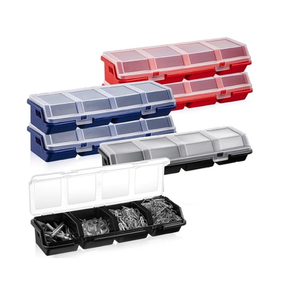 6 Pack Screw Organizer Box with Lids 4 Compartments Tool Bin Divider Small Parts Storage Organizer Screw Toolbox Case