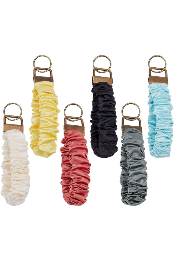 6-Pack Scrunchie Keychains Colorful Polyester Wristlet Key Ring Bracelets for Women Running Dog Walking