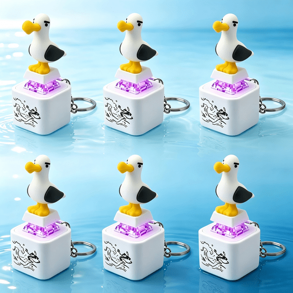 6 Pack Seagull Mine Button Keychain Clicker Fidget Toy with Realistic Sound & LED Light,Desk Stress Relief Toy for Adults