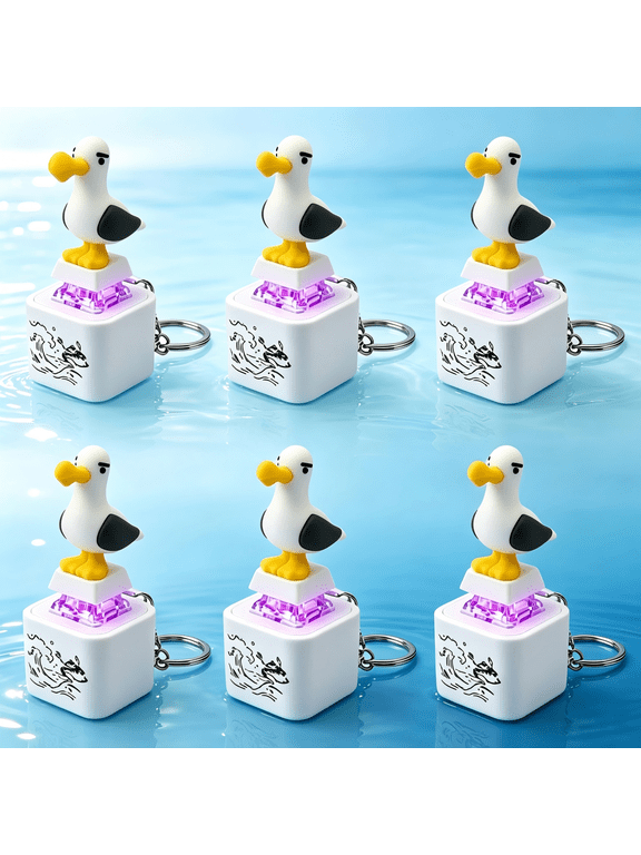6 Pack Seagull Mine Button Keychain Clicker Fidget Toy with Realistic Sound & LED Light,Desk Stress Relief Toy for Adults