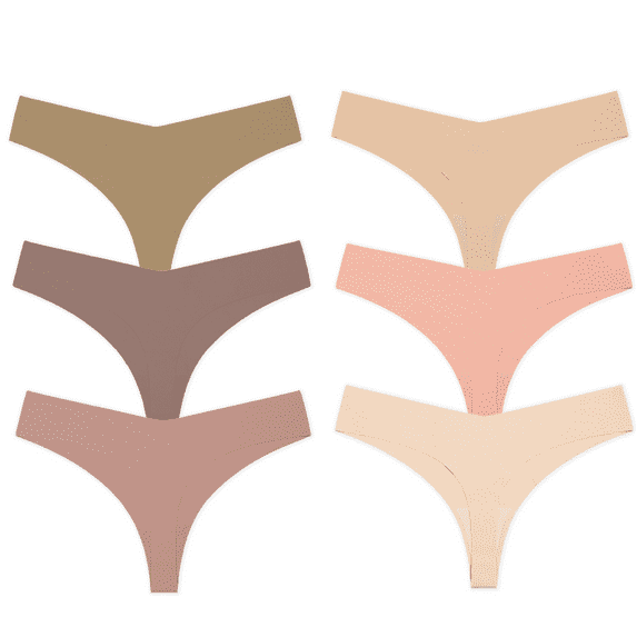 6-Pack Seamless Thongs For Women V-waisted No Show Thong Seamless Panties Breathable Comfortable Underwear Womens