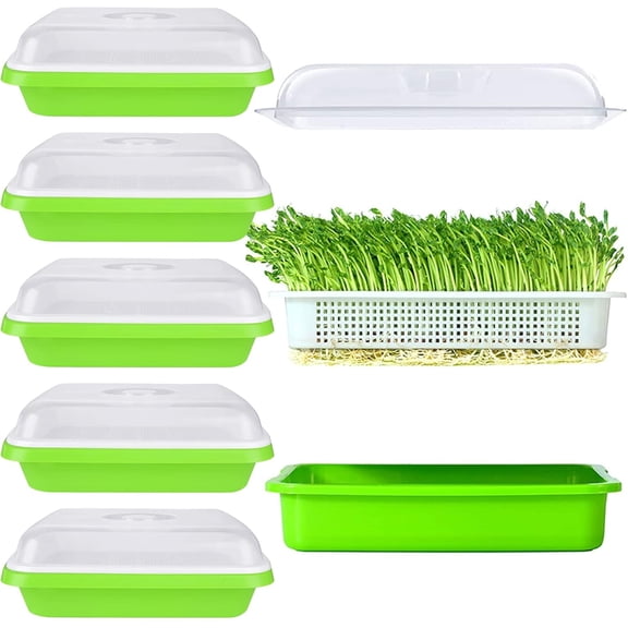 6 Pack Seed Sprouting Tray with Drain Holes BPA Free Nursery Tray Microgreens Growing Trays Wheatgrass Grower Sprouting Container Seed Germination Propagation Trays for Garden Home Office