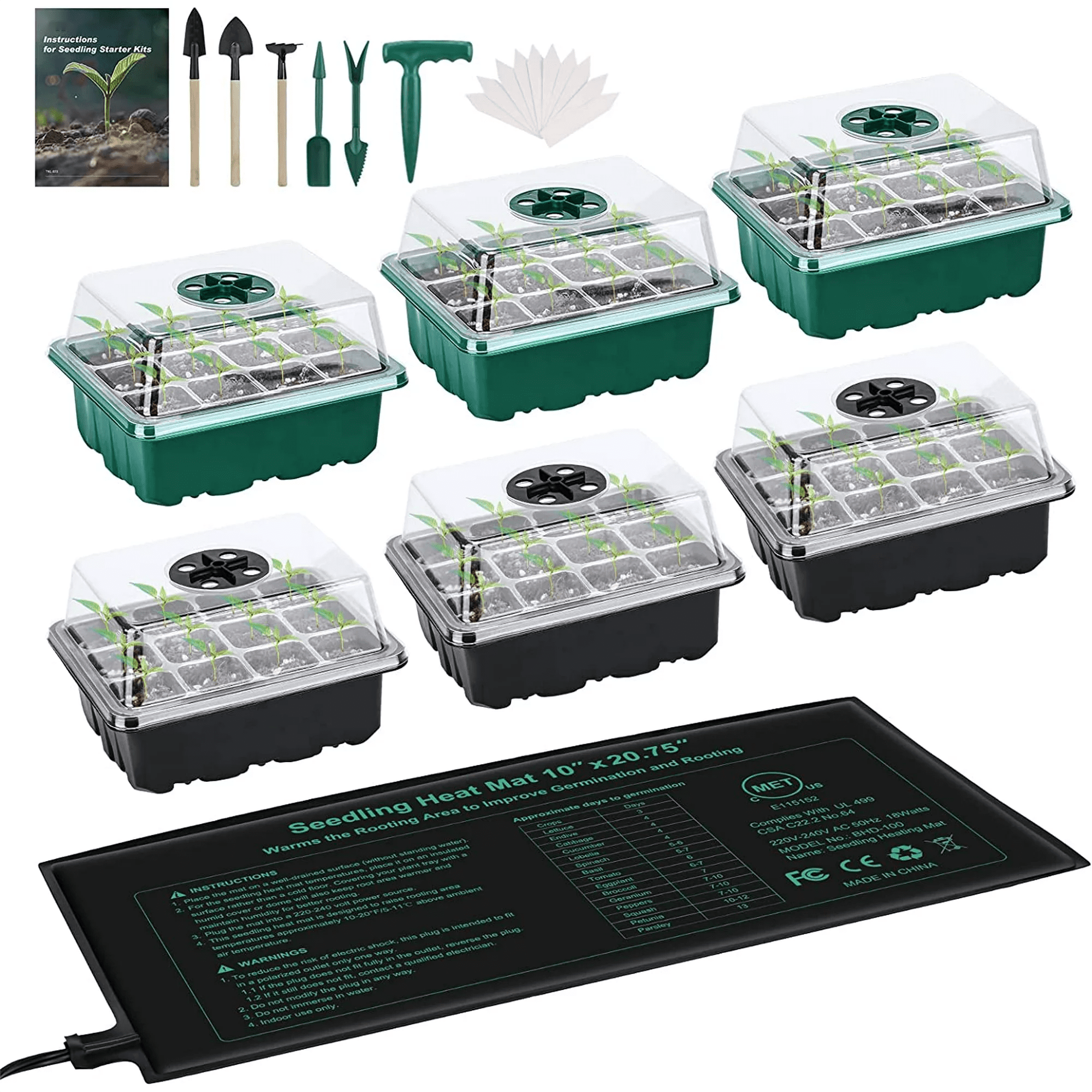 6Pack Seed Starter Tray with Heat Mat(12 Cells per Tray), Plant