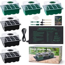 6-Pack Seed Starter Tray with Heat Mat(12 Cells per Tray), Plant Germination Trays with Adjustable Humidity Dome Seed Trays,Seedling Heat Mat