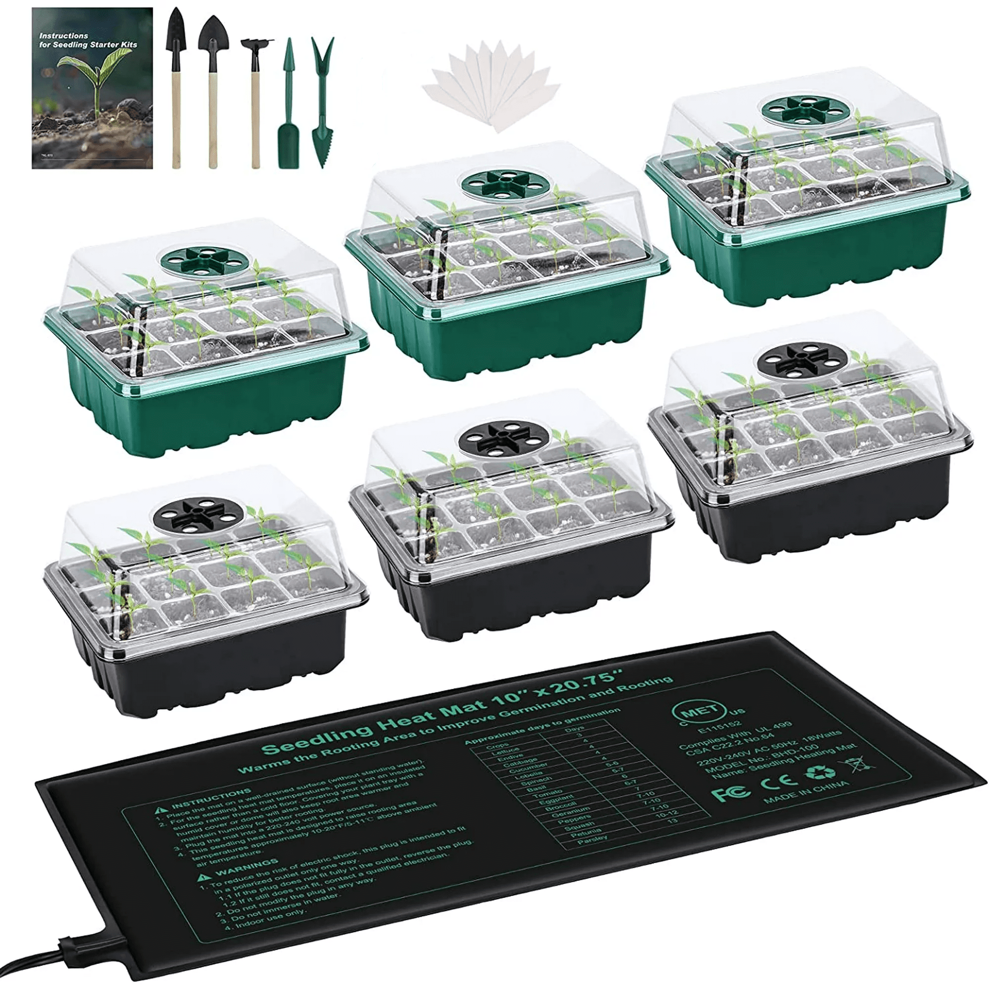 6Pack Seed Starter Tray with Heat Mat(12 Cells per Tray), Plant