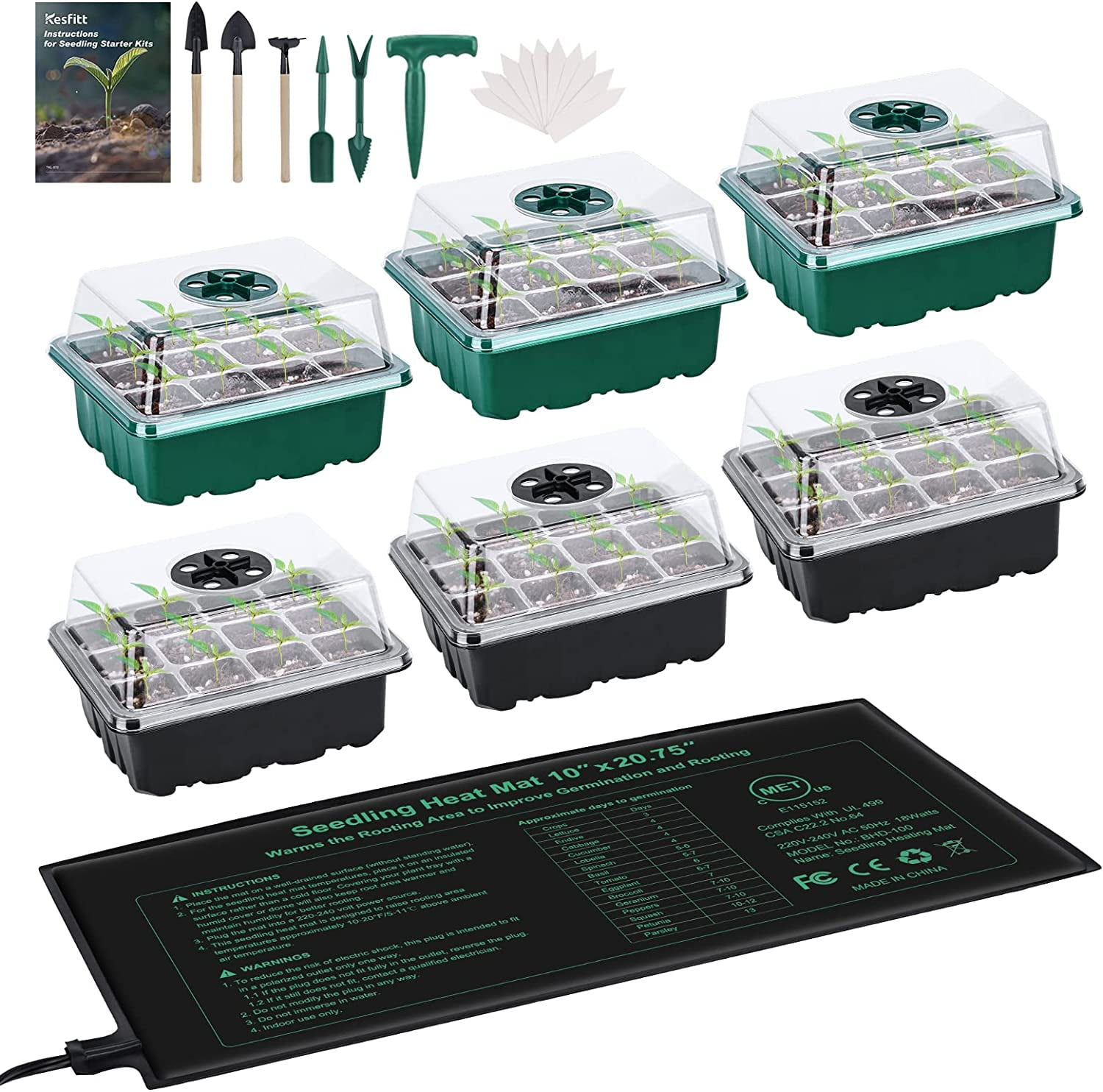 6Pack Seed Starter Tray with Heat Mat(12 Cells per Tray), Plant