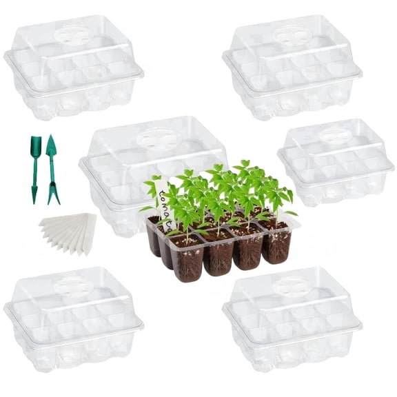 6-Pack Clear Plastic Seed Starter Trays with Humidity Dome and Adjustable Vents,