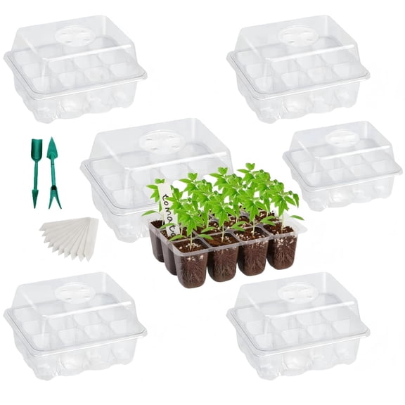 6-Pack Seed Starter Trays for Indoor Germination Humidity Dome to Regulate Temperature and Humidity, Clear Tray for Root Observation, Drain Holes to Prevent Overwatering (6Packs, Clear)