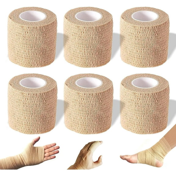 6 Pack Self Adherent Wrap Bandages Self Adhering Cohesive Tape Wide Elastic Athletic Sports Tape,First Aid Wrap Bandages for Sports Sprain Swelling and Soreness on Wrist and Ankle (Brown)
