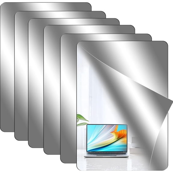 6 Pack Self Adhesive Acrylic Mirror Tiles, 12 x 16 Inch, Flexible Sheets, Frameless Wall Stickers, Non Glass for Bedroom Bathroom Home Decor, 2MM Thick