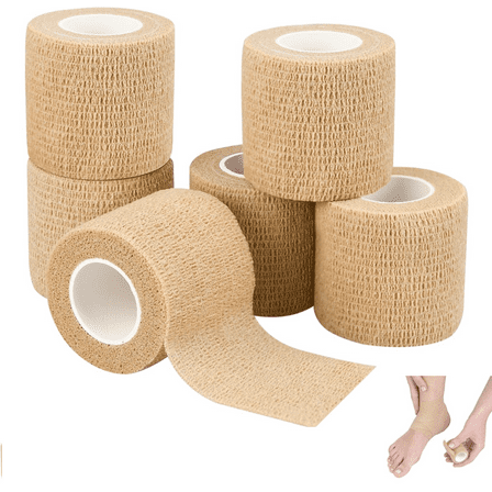 6 Pack Self Adhesive Elastic Bandage Wrap,2" x 5 Yards Stretch Self-Adherent Tape for Sports, Wrist, Ankle (Skin Colors)