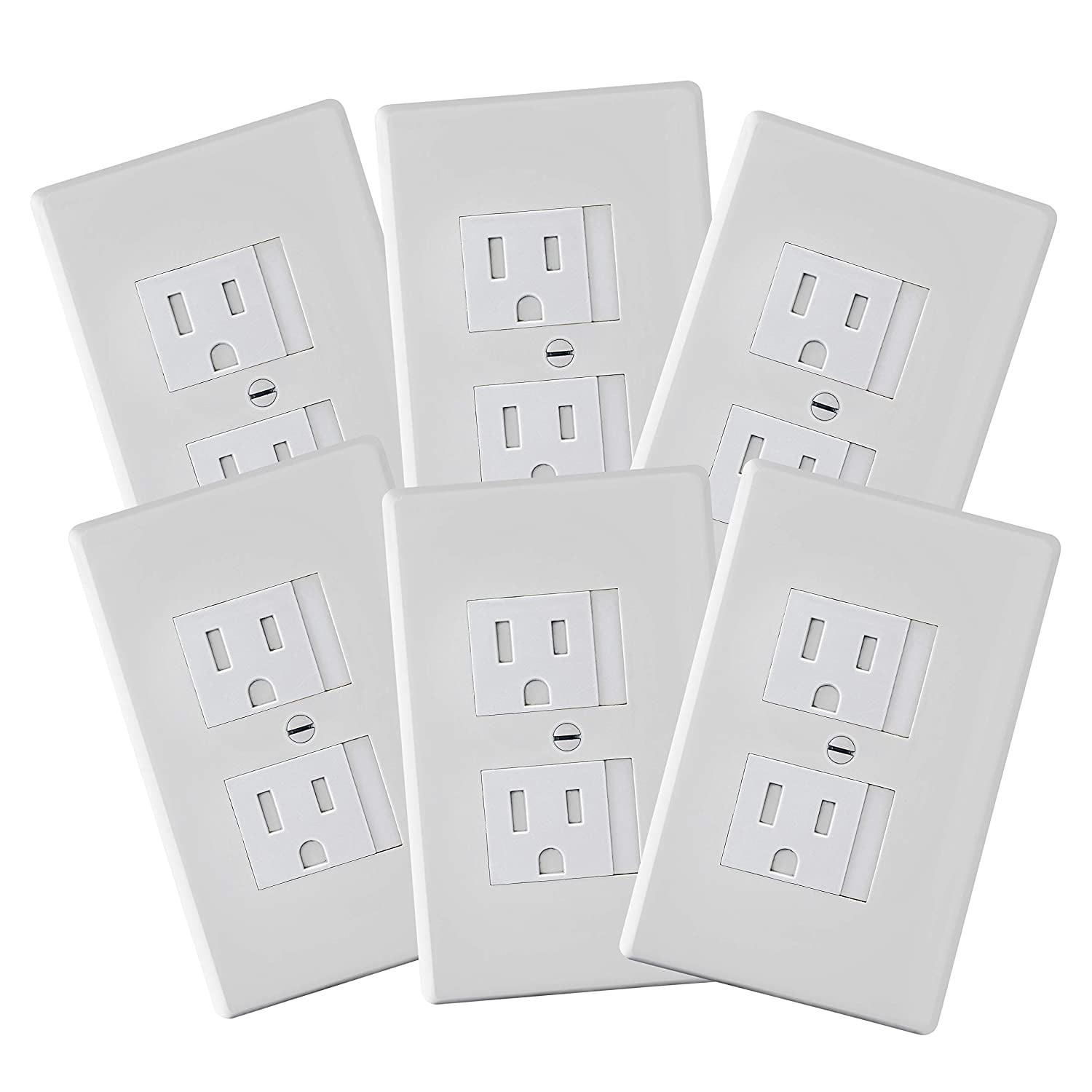 6-Pack Self-Closing Outlet Covers (For Center Screw Outlets Only) - Measures 3"Wide x 4.75"High-An Alternative To Wall Socket Plugs for Child Proofing Outlets, (1-Screw), (White)