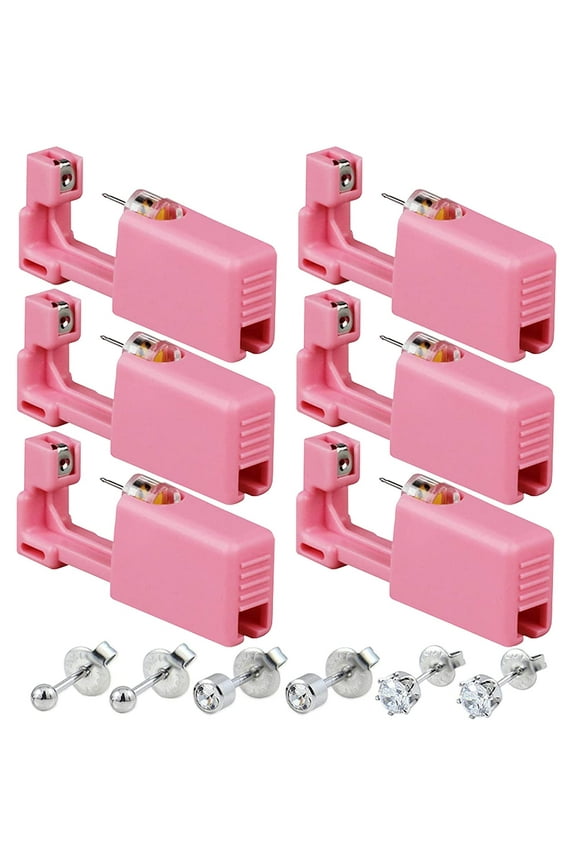 6 Pack Self Ear Piercing Kit Disposable Ear Piercing Tool with Ear Studs and Clean Tool Portable Ear Pierce Kit Tool for Ear Cartilage Helix Piercing Gun (Silver)